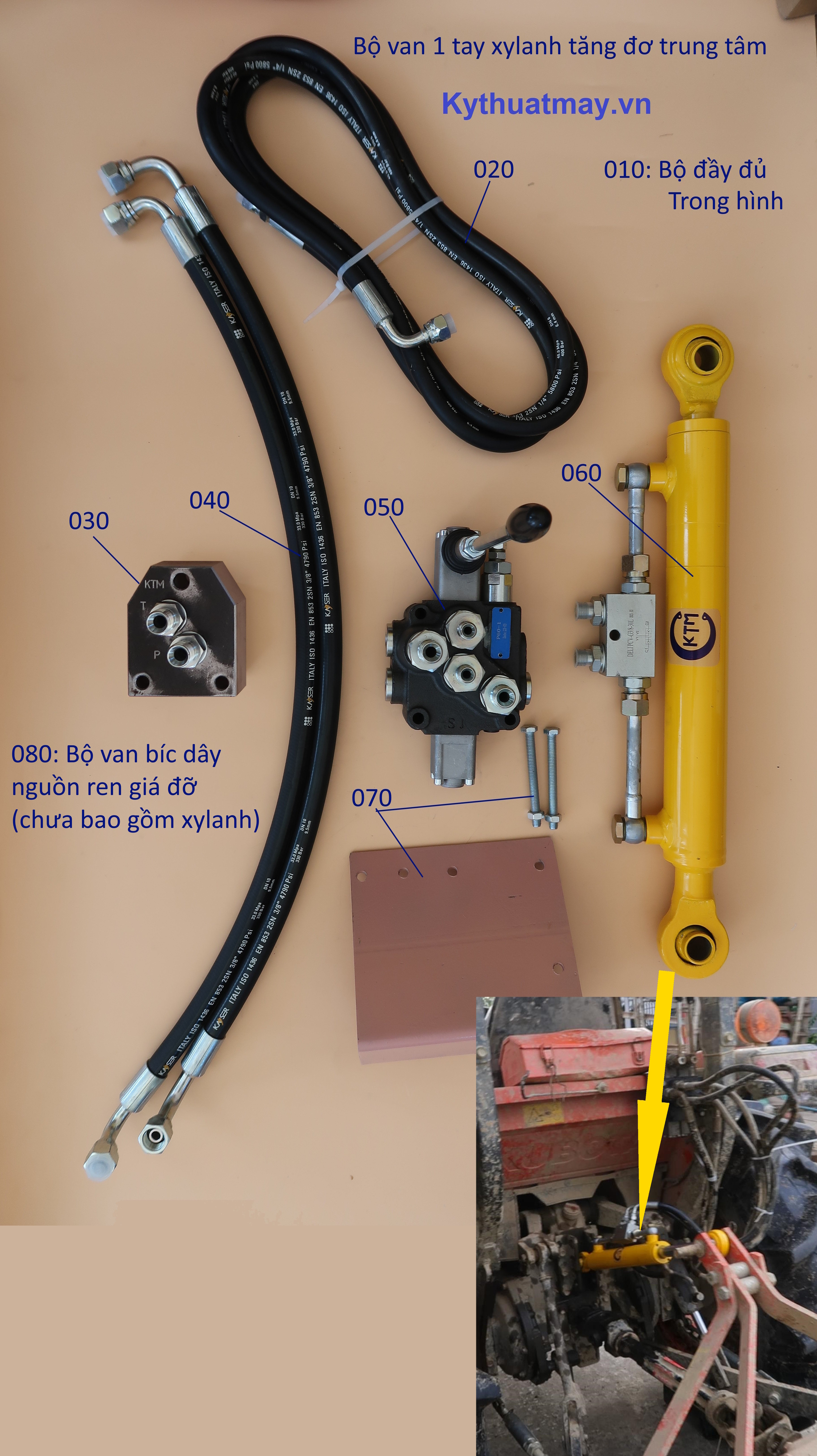  combo van 1 tay giá đỡ ren bích dây tyo xylanh trung tâm